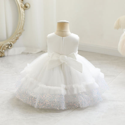 Vestido de Fiesta Infantil de Tul Brillante y Lazo