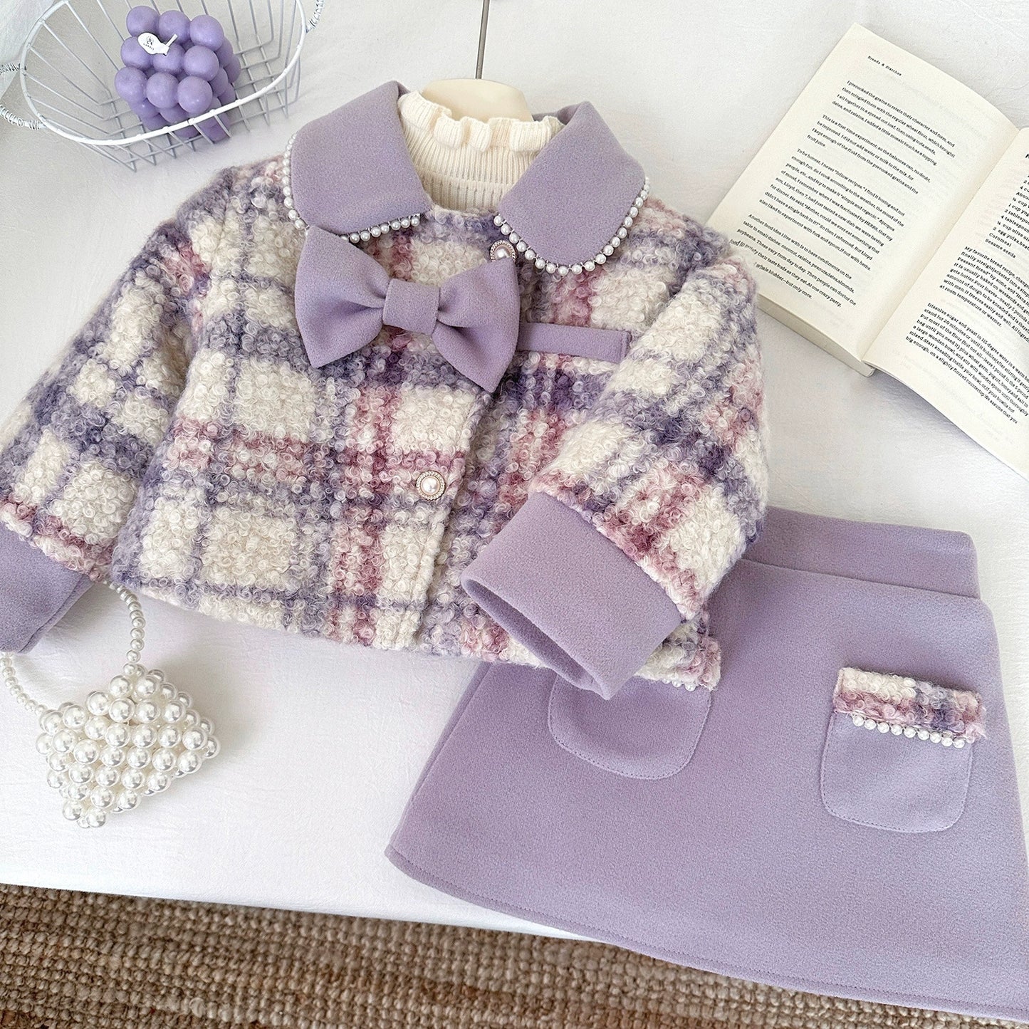 Conjunto de invierno para niña con perlas