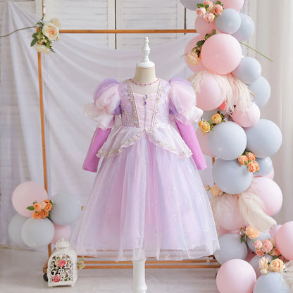 Vestido Infantil Princesa de Manga Larga Brillante