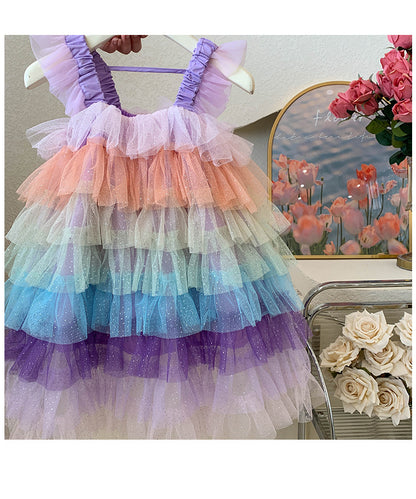 Vestido Infantil de Tul Con Capas de Colores