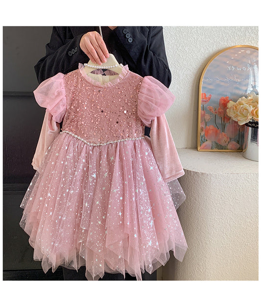 Vestido de Fiesta Infantil Rosa Brillante