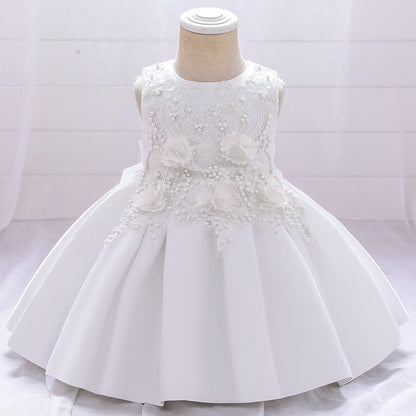 Vestido de Fiesta Infantil Flores con Perlas