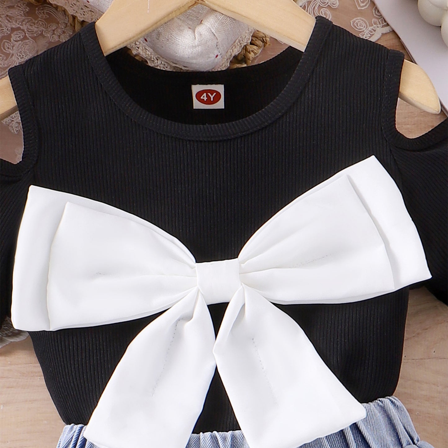 Conjunto Infantil de Lazo y Jeans para Mujer