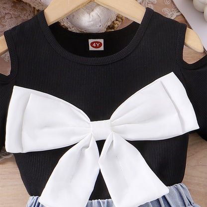 Conjunto Infantil de Lazo y Jeans para Mujer