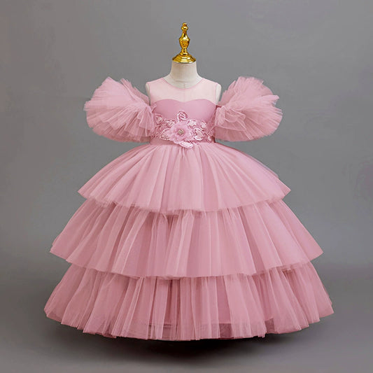 Vestido de fiesta infantil con flores de tul