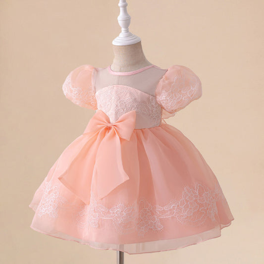 Vestido de Fiesta Infantil Lazo Rosa