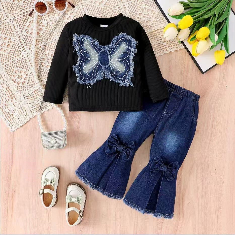 Conjunto de mariposa y vaqueros para niña