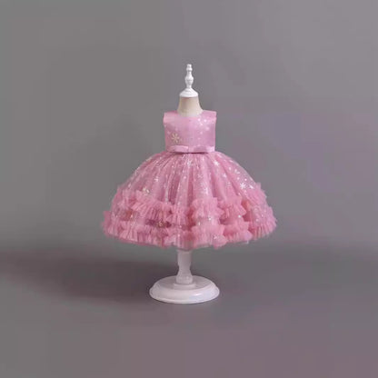 Vestido de fiesta de Navidad para niñas con lazo brillante