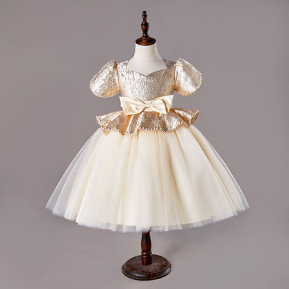 Vestido de fiesta infantil de encaje dorado