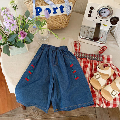 Calça Infantil Jeans Cerejinhas
