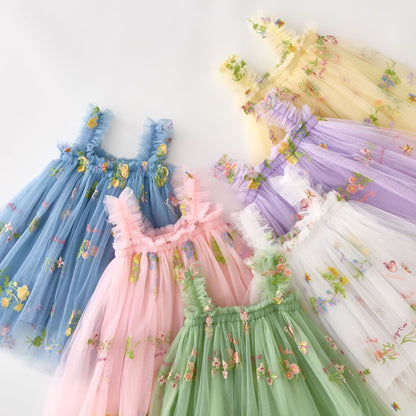 Vestido Infantil De Flores De Tul
