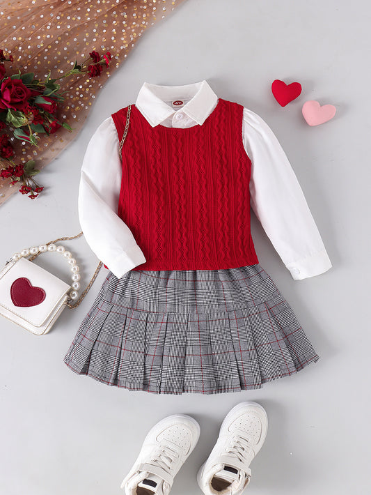 Conjunto de 3 piezas para niña: chaleco y falda