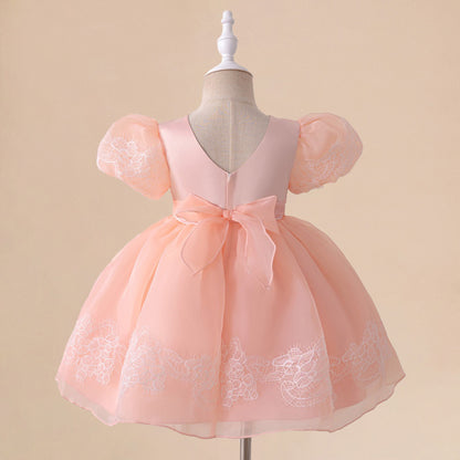 Vestido de Fiesta Infantil Lazo Rosa