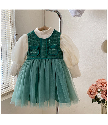 Vestido Infantil Invierno/Verano Bolsos Verdes
