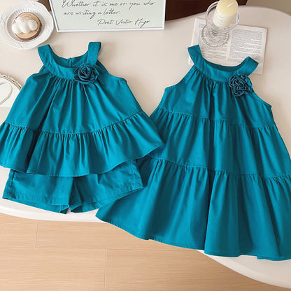 Blue Children's Set/Dress with Flower