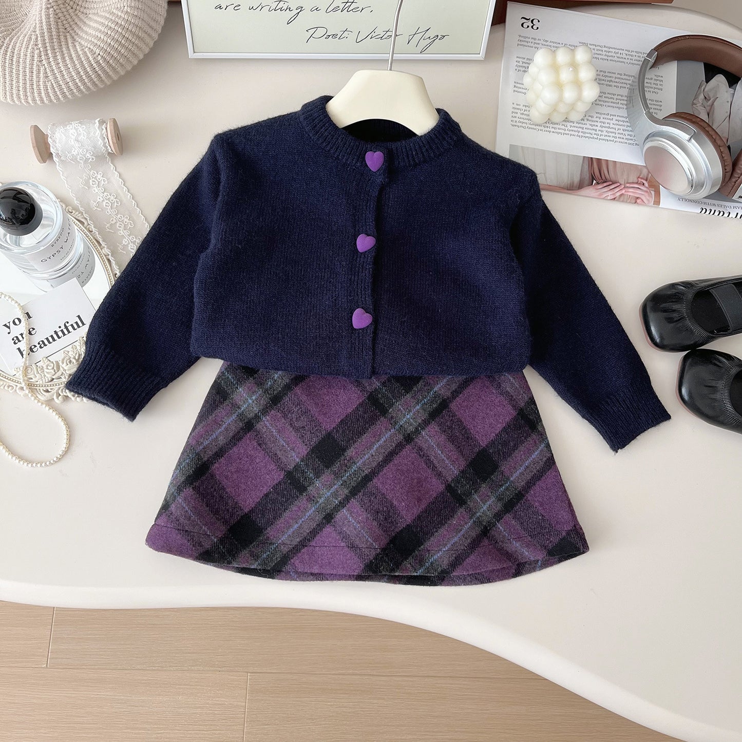 Conjunto Infantil de Corazones a Cuadros para Niñas