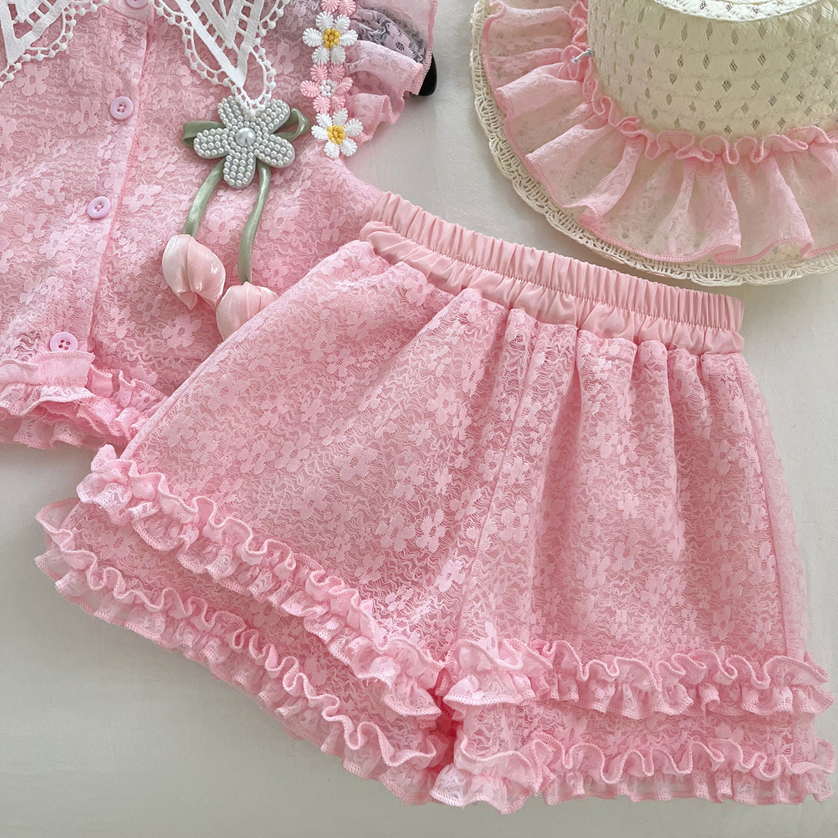 Conjunto floral de encaje para niñas