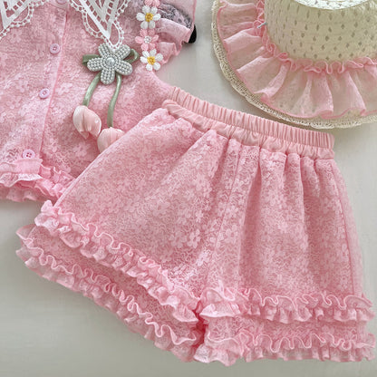 Conjunto floral de encaje para niñas