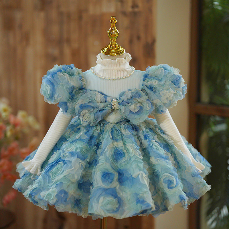 Vestido de Fiesta Infantil Flores Azules