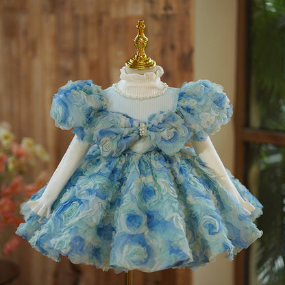 Vestido de Fiesta Infantil Flores Azules