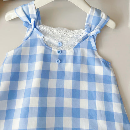 Vestido Infantil Cuadros Azul