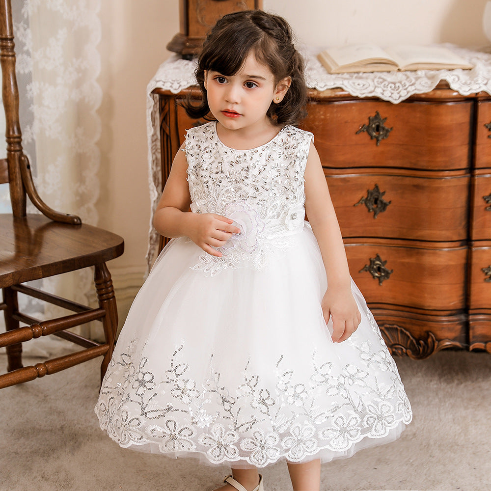 Vestido de Fiesta Infantil Tul Brillante y Flores