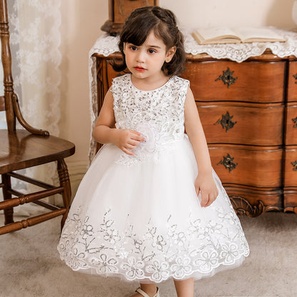 Vestido de Fiesta Infantil Tul Brillante y Flores