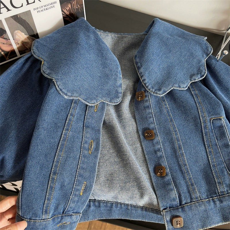 Chaqueta Vaquera para Niña con Cuello y Bolsillos
