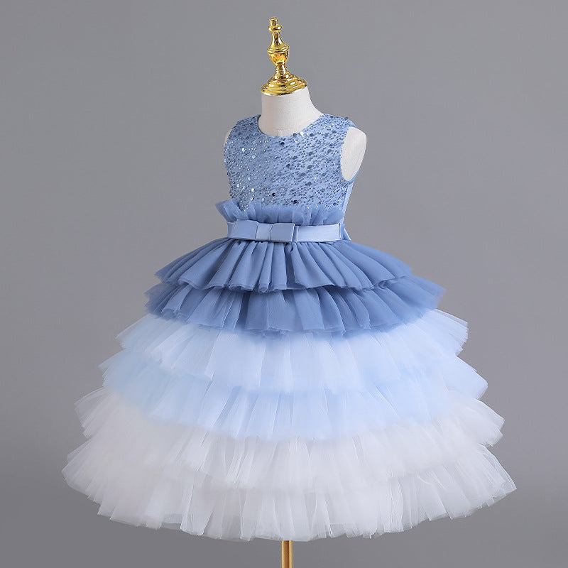 Vestido infantil de tul escalonado brillante