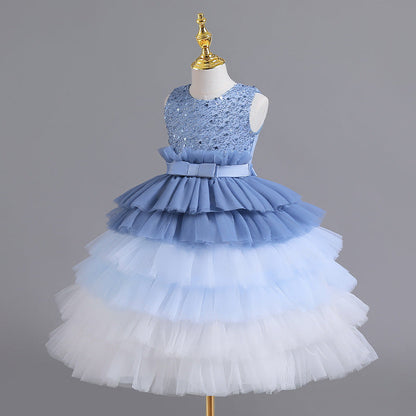 Vestido infantil de tul escalonado brillante