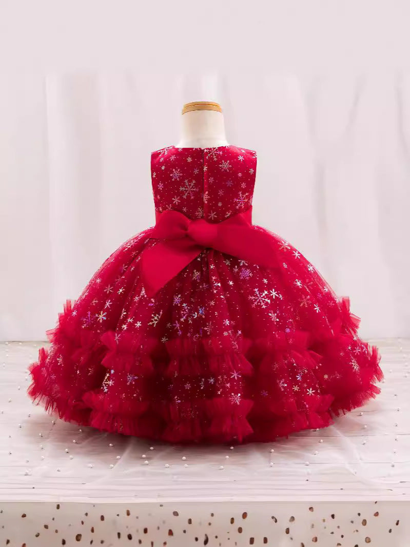 Vestido de fiesta de Navidad para niñas con lazo brillante