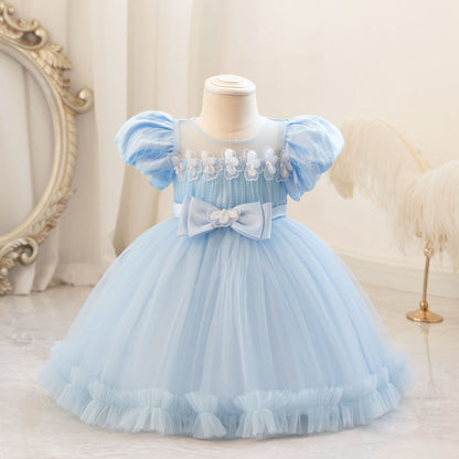 Vestido de Fiesta Infantil con Manga Abullonada y Lazo