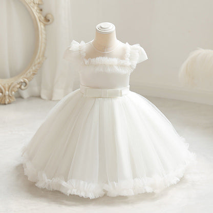 Vestido de fiesta infantil de tul plisado y perlas