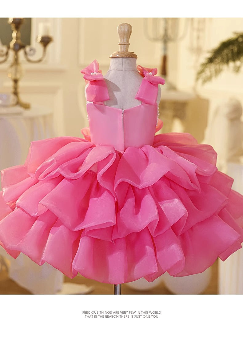 Vestido de Fiesta Infantil Flores Rosa