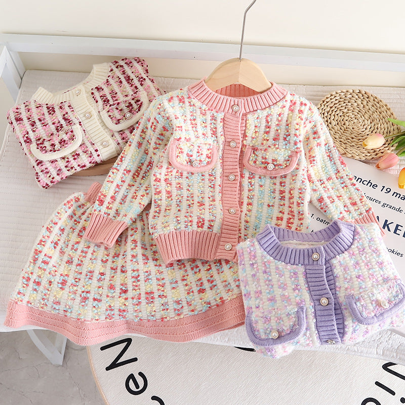 Conjunto de invierno de tweed para mujer y niño