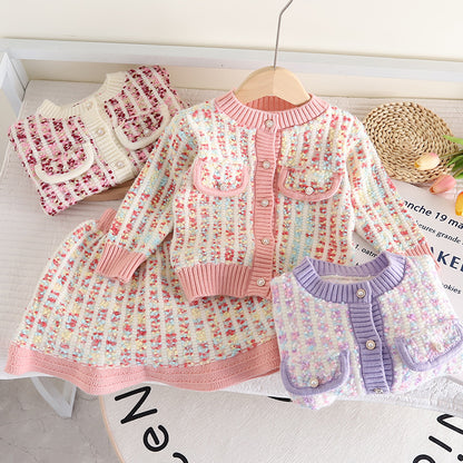 Conjunto de invierno de tweed para mujer y niño
