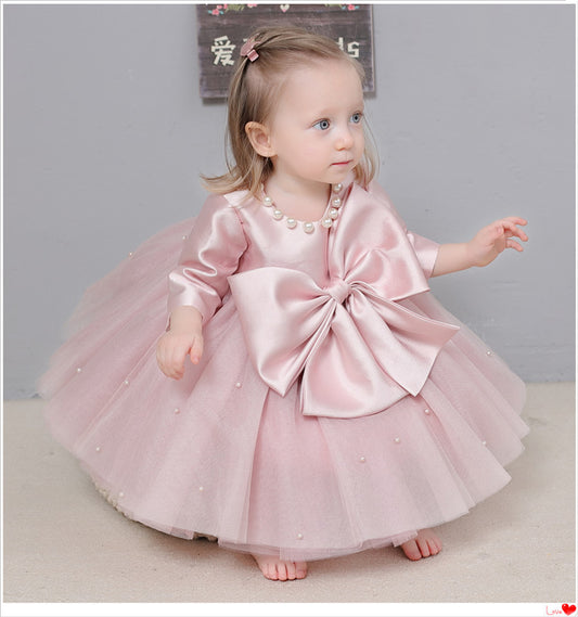 Vestido de Fiesta Infantil Perlas y Lazo