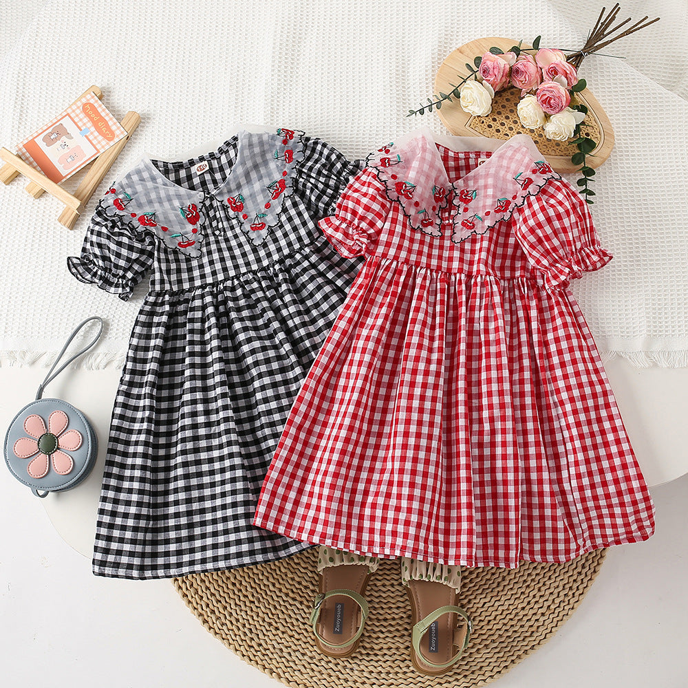 Vestido Infantil Cuadros Cerezas