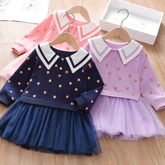 Vestido infantil de tul con frutas para mujer