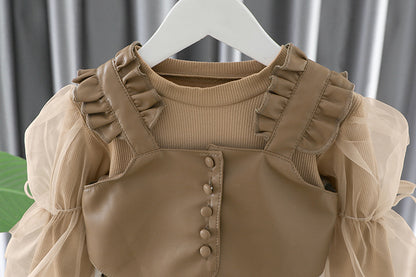 Conjunto de 3 Piezas de Cuero y tul Para Niñas