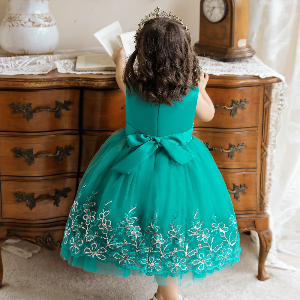 Vestido de Fiesta Infantil Tul Brillante y Flores