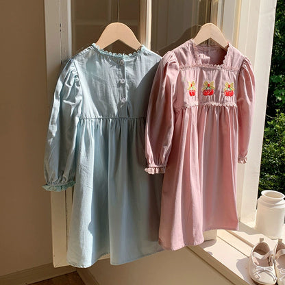 Vestido Infantil de Manga Larga con Cerecitas