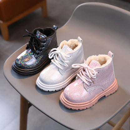 Bota Infantil Peluda Brillante Mujer