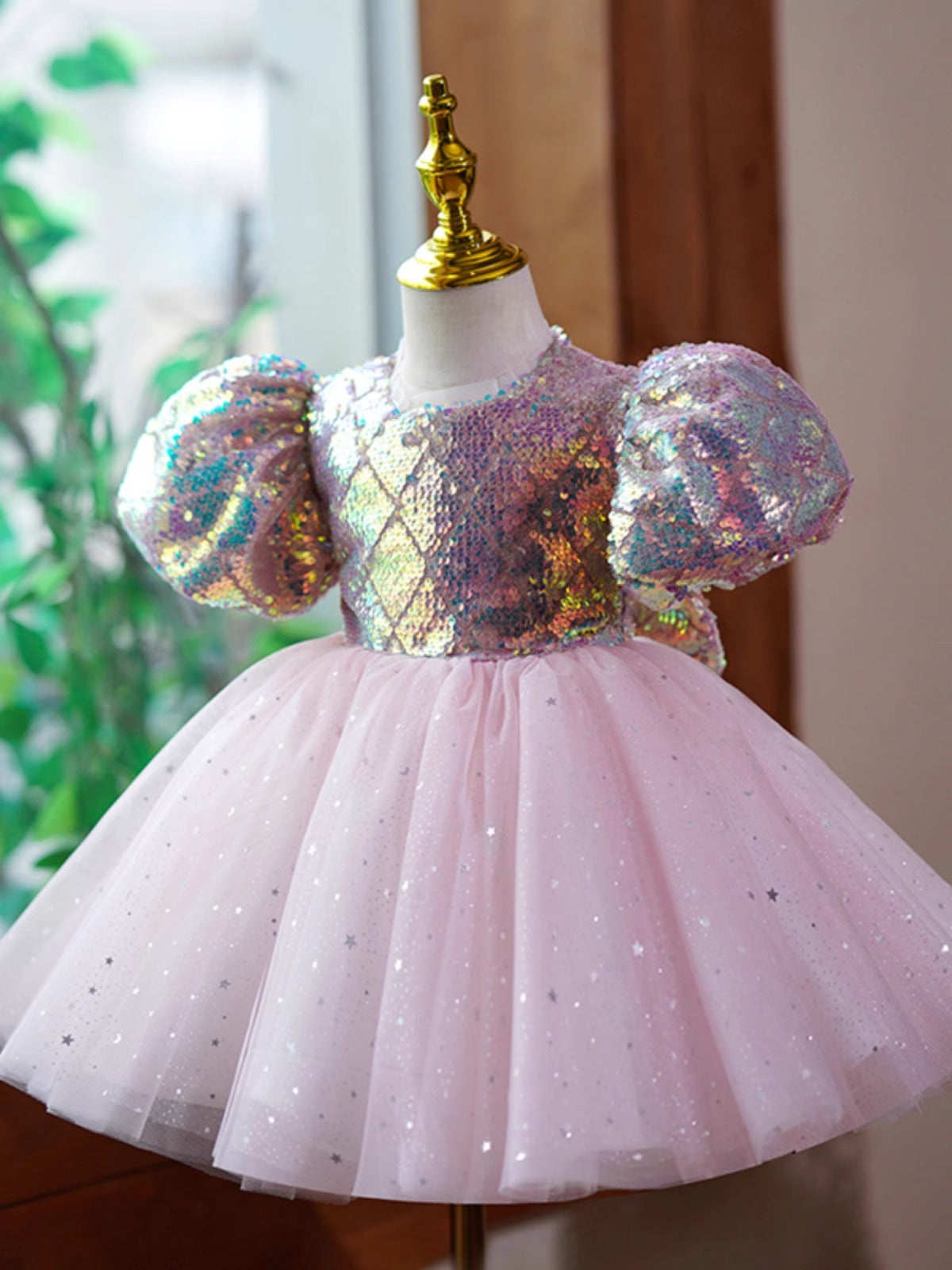 Vestido de Fiesta Infantil Con Lazo Brillante