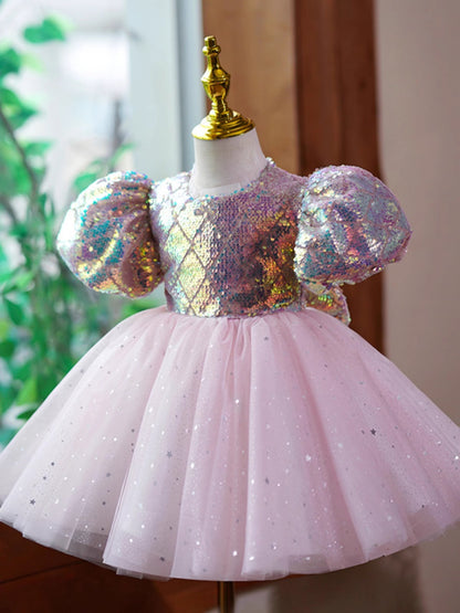 Vestido de Fiesta Infantil Con Lazo Brillante