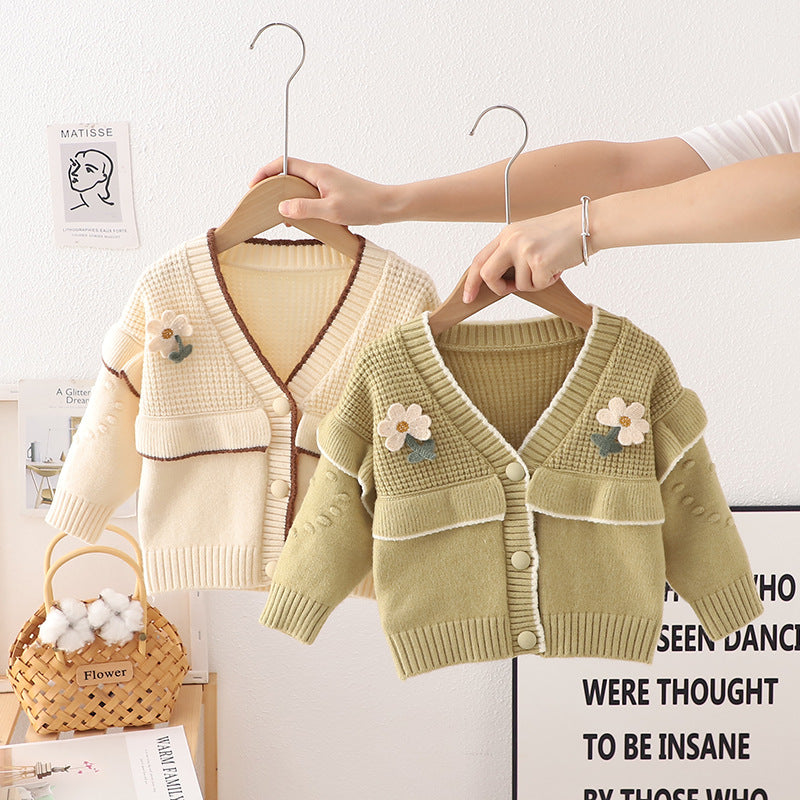 Cárdigan Infantil De Punto Flores