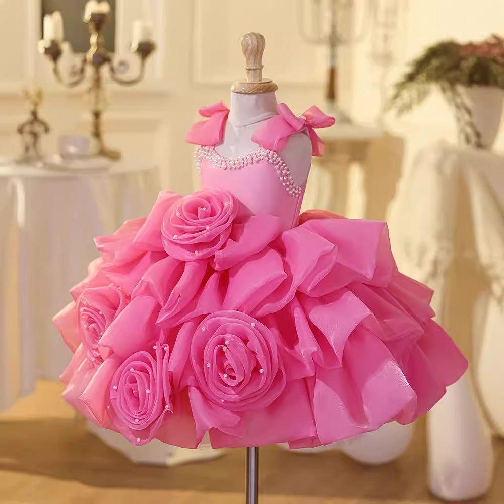 Vestido de Fiesta Infantil Flores Rosa
