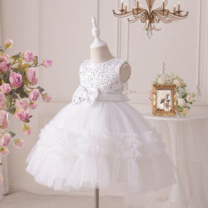 Vestido De Fiesta Infantil Tule e Lacinho Lanejoulas