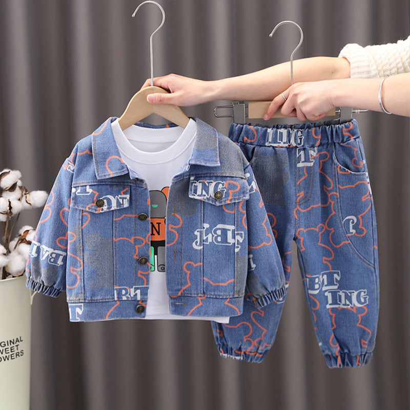 Conjunto de Jeans de 3 Piezas con Osito de Peluche para Niños