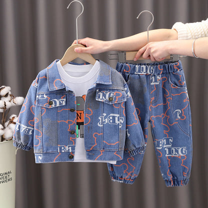 Conjunto de Jeans de 3 Piezas con Osito de Peluche para Niños